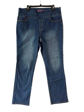 Stretch Pull On Jeans Size 16 Straight Leg Comfortable